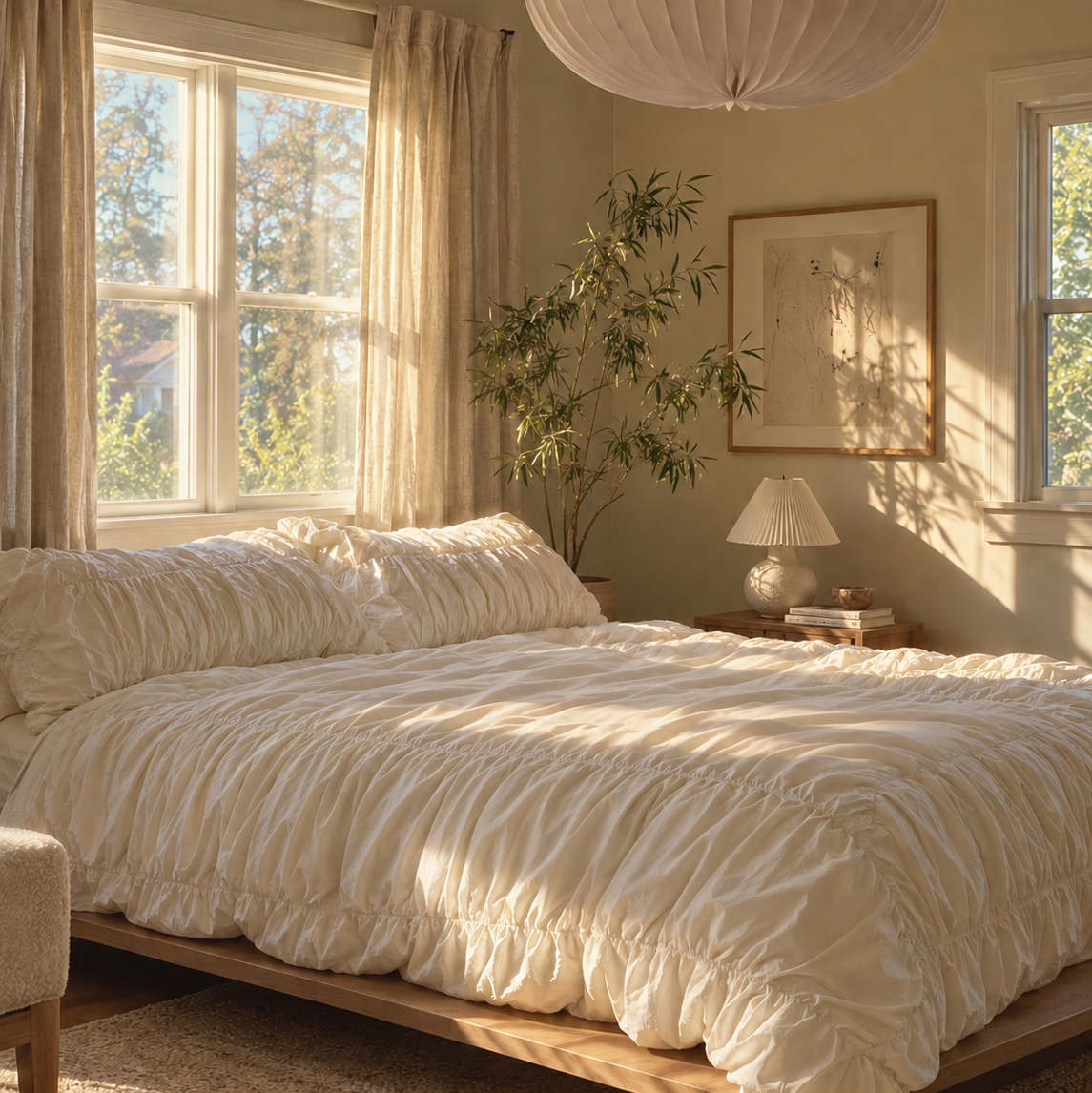 Ruched Cloud White Duvet Cover