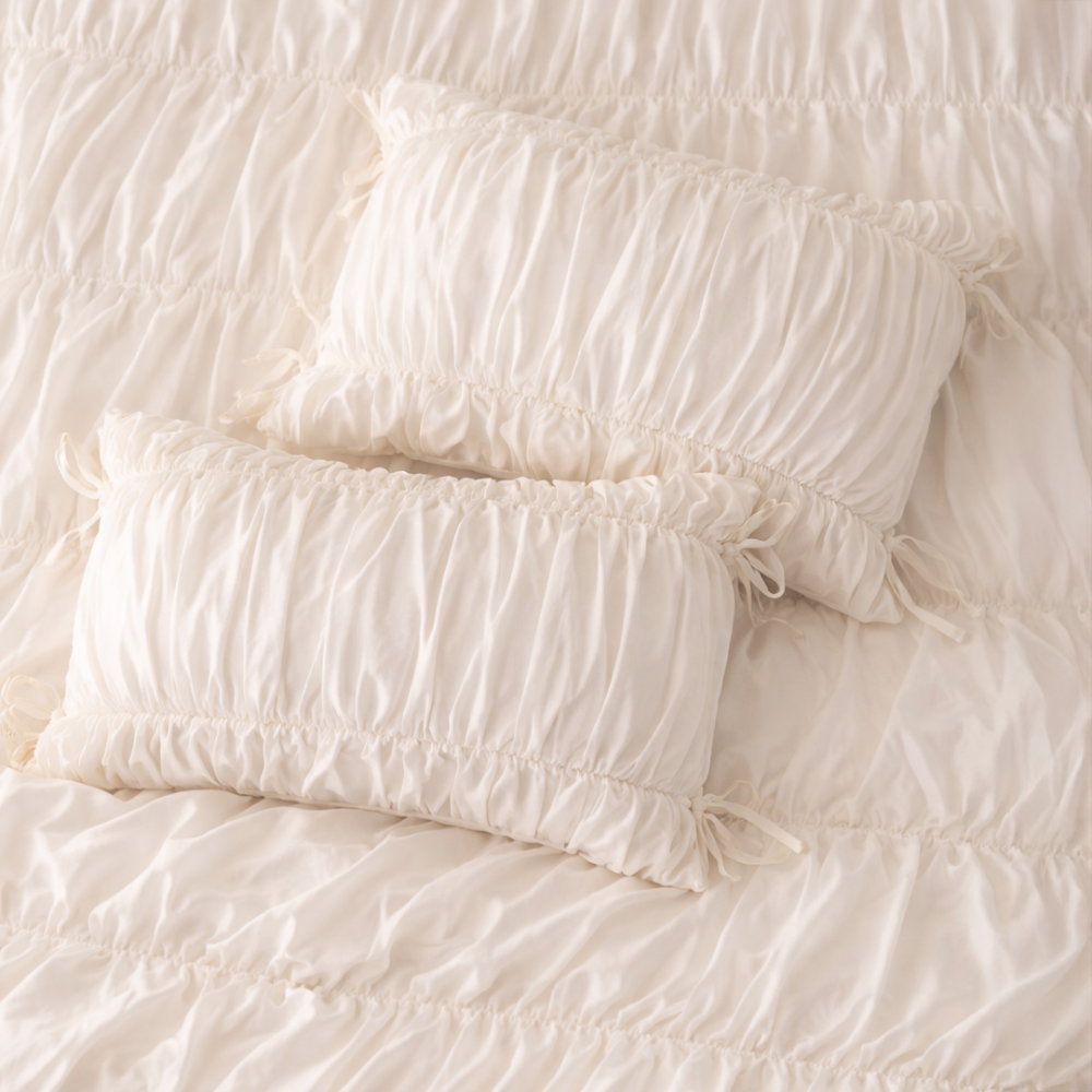 Ruched Cloud White Pillowcase Set (2)